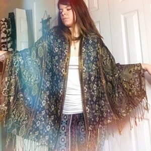 NWOT ✨ 100% PASHMINA earthy fringed brown wrap